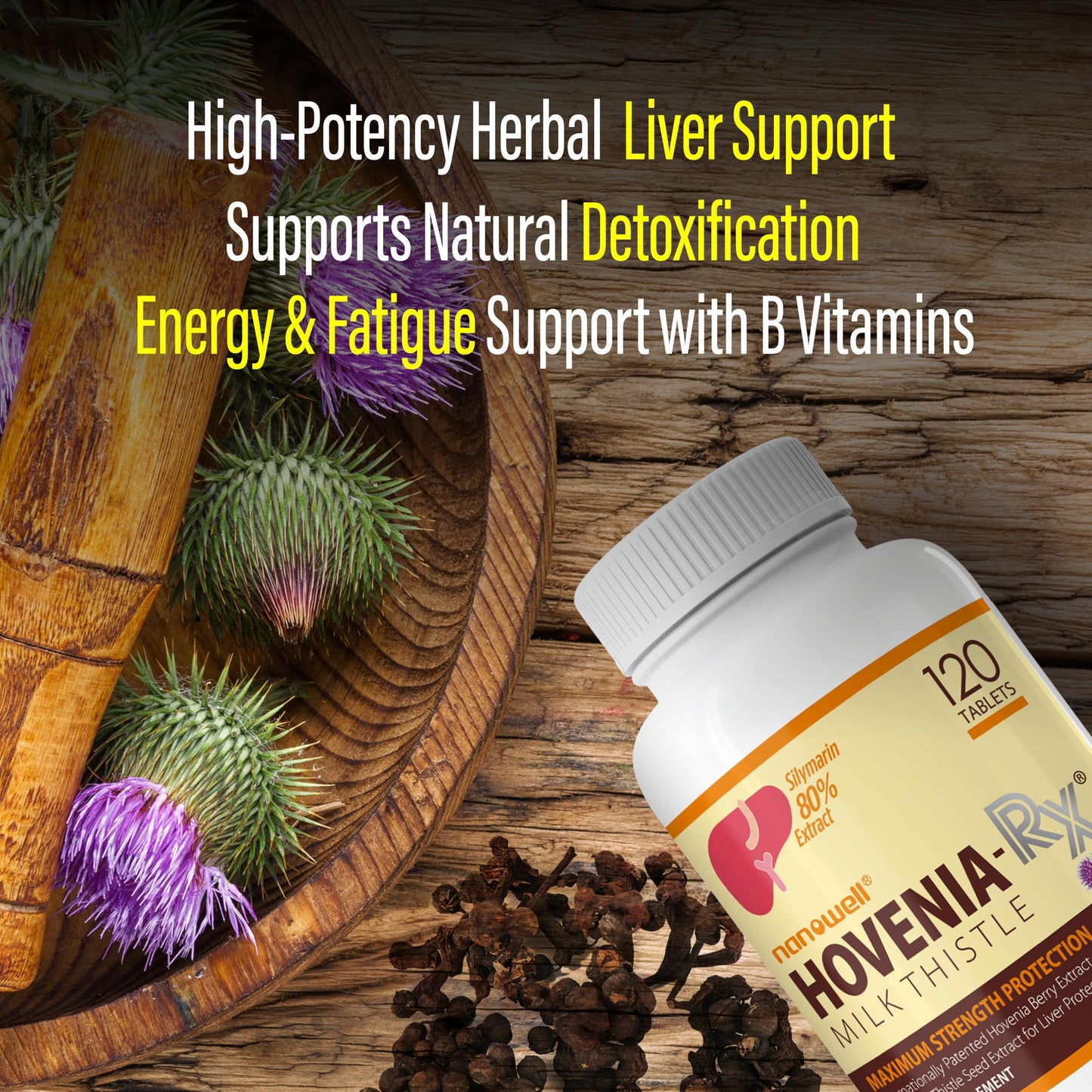 NANOWELL Hovenia-RX Milk Thistle - Liver Support Supplement with 80% Silymarin, 120 Tablets (30 Day Supply)