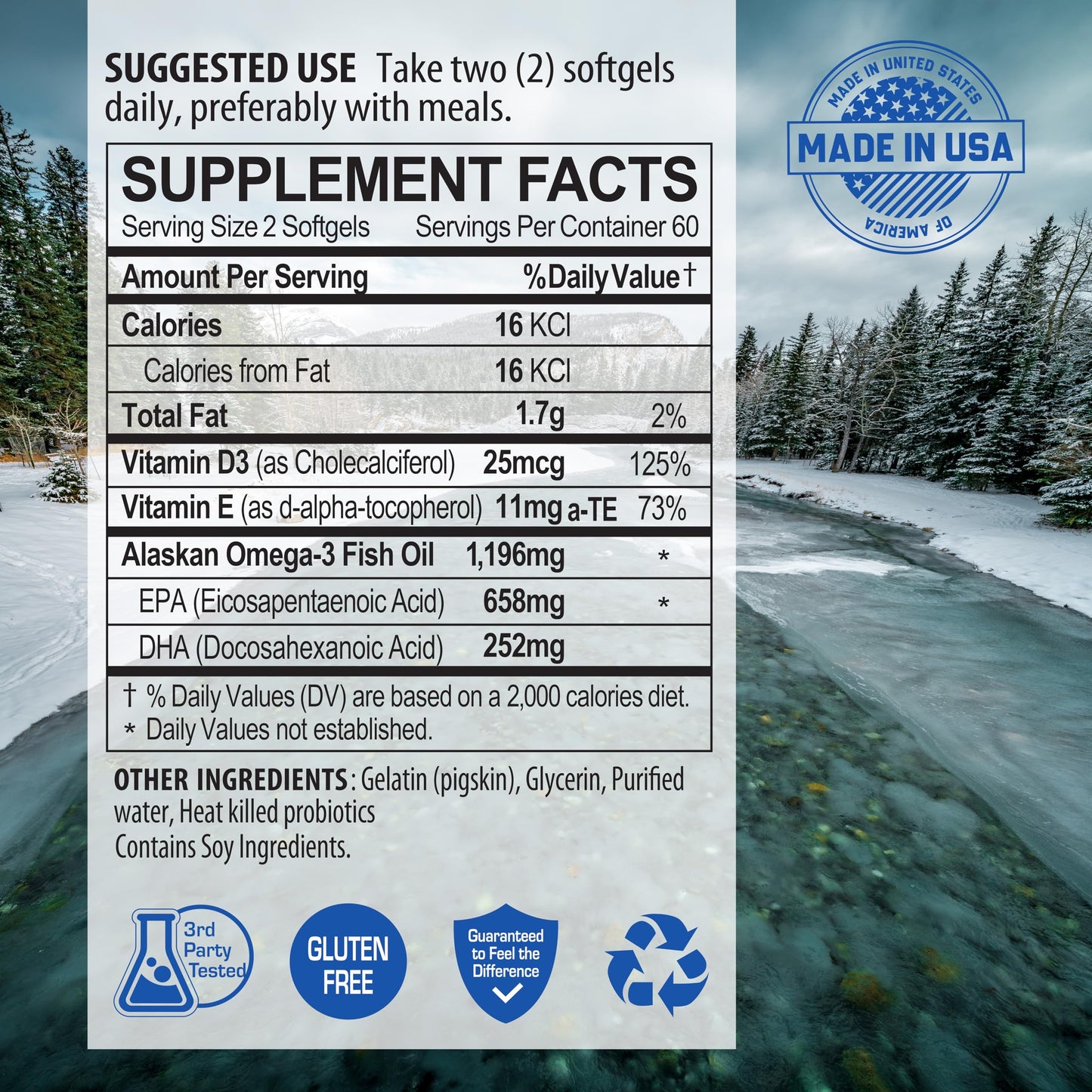 NANOWELL Wild Alaskan rTG Omega-3 Fish Oil 1196mg – EPA, DHA, Vitamin D3 & E | 120 Softgels