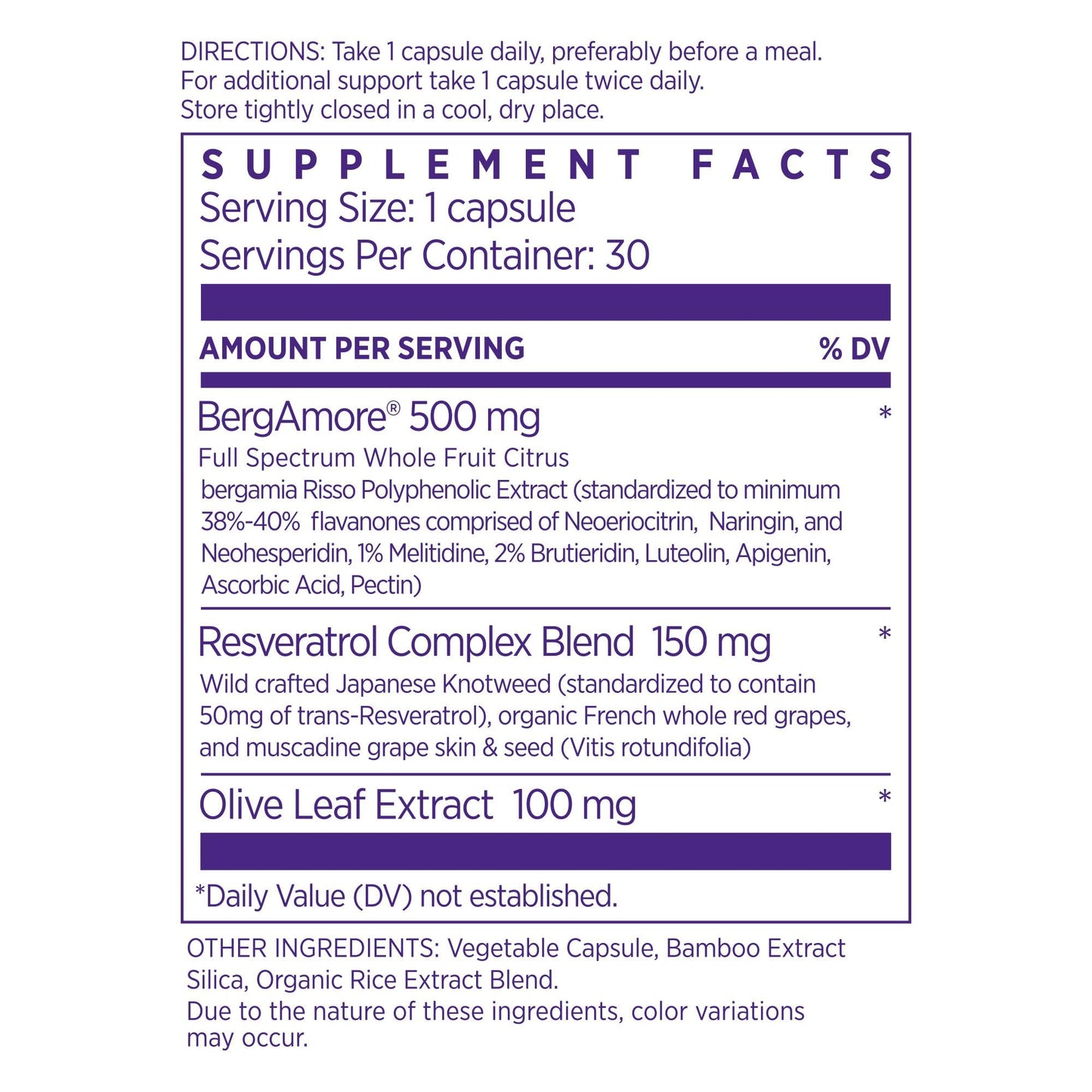 NAOMI Italian Citrus Bergamot 500mg + Resveratrol – 7 Polyphenols, 30-Day Supply