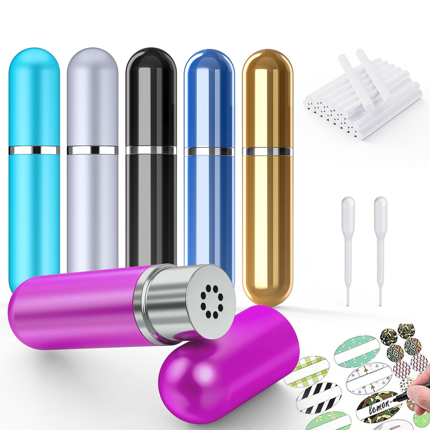 6-Pack Aluminum Nasal Inhalers for Essential Oils – Portable & Refillable