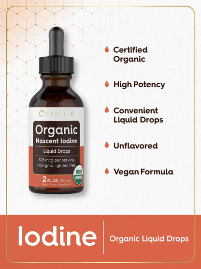 Carlyle Organic Nascent Iodine Liquid Drops – 2 fl oz – Vegan, Non-GMO, Gluten Free
