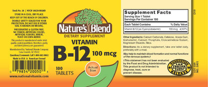 NAT B Vitamin B-12 TB 100MCG 100 – B12 Supplement | Nature's Blend