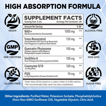 NATISLAND Liposomal NAD+ Supplement 1000mg – Liquid NAD+ for Energy, Metabolism & Anti-Aging (2 oz)