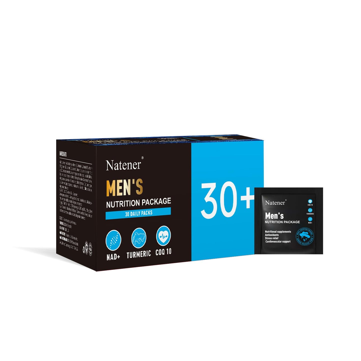 Natener Man 6 in 1 Daily Pack – 2070mg Vitamin & Supplement Quintet (CoQ10, Omega-3, NAD+, Ashwagandha, Turmeric) | 30-Day Supply