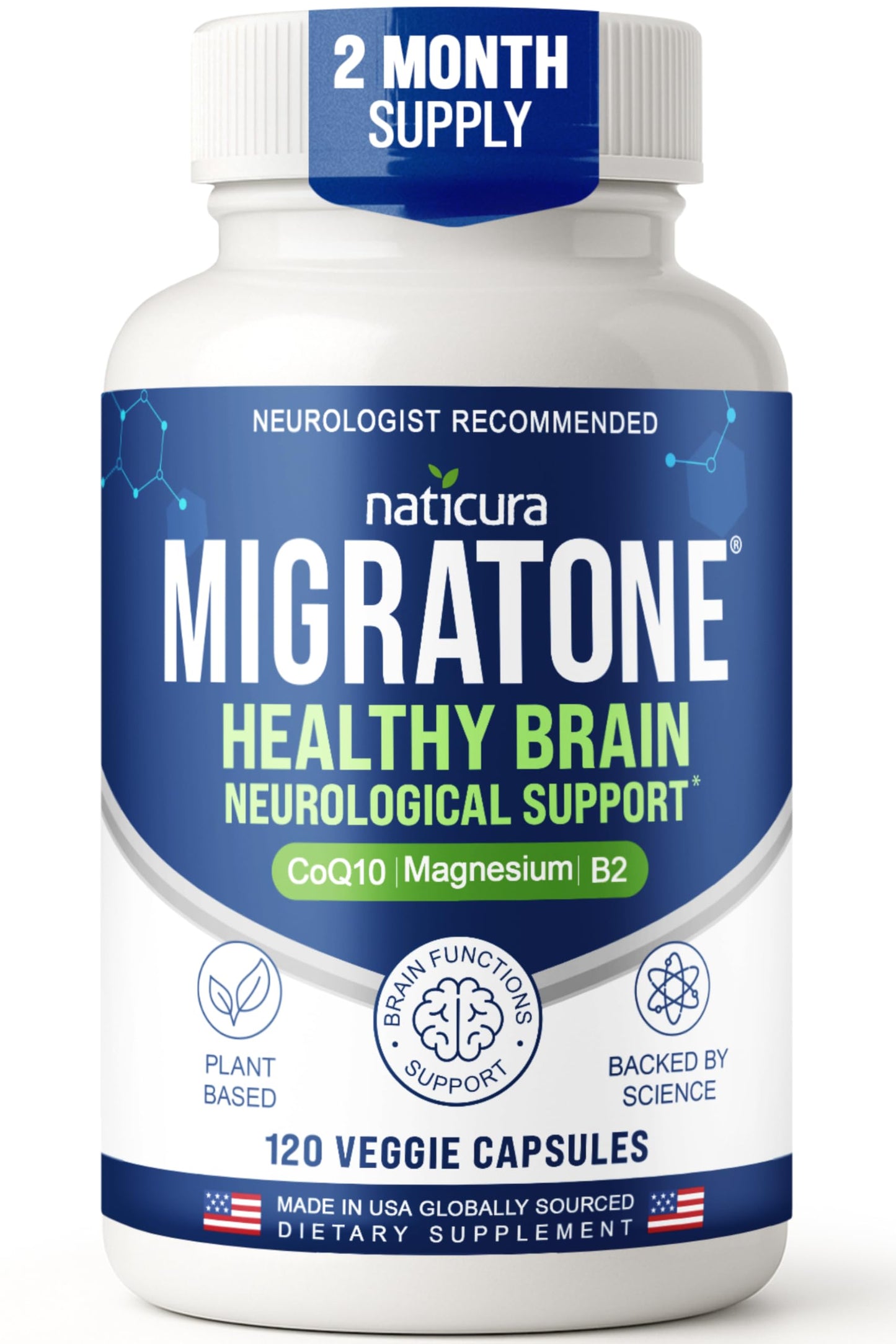 Migratone Headache Support Formula by Naticura – PA-Free Butterbur, Magnesium, B Vitamins & CoQ10