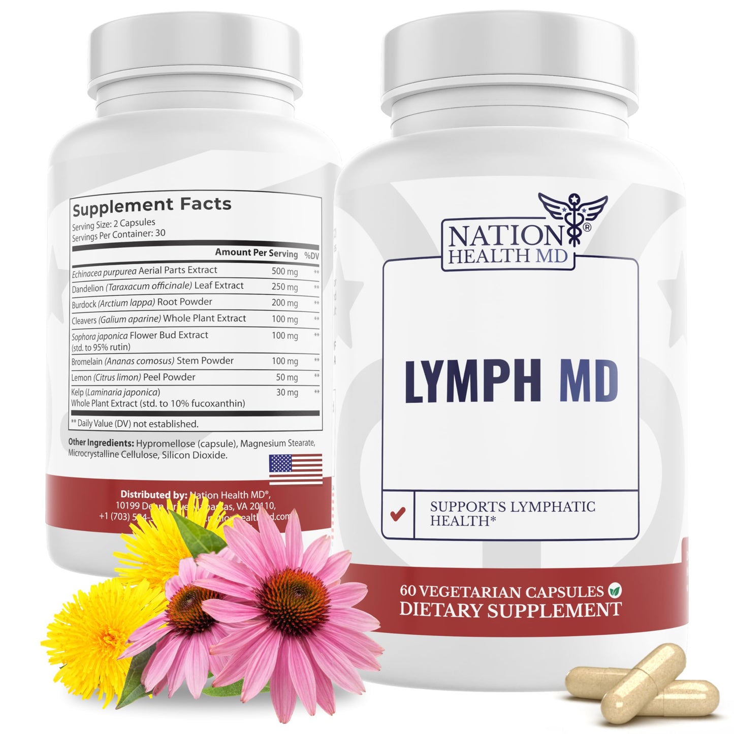 NATION HEALTH MD Lymph MD – Lymphatic Drainage Supplement with Bromelain, Echinacea, Burdock, Dandelion & More | 60 Capsules