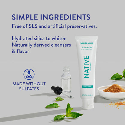 Native Fluoride Toothpaste – Wild Mint (4.1 oz), 3 Count | Naturally Derived Cleaners