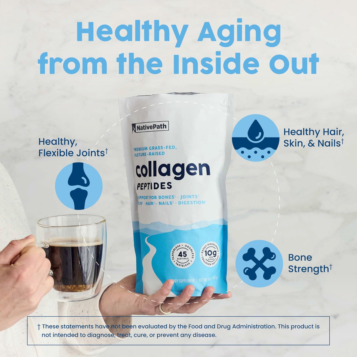 NativePath Collagen Peptides Protein – Hydrolyzed Type 1 & 3 Collagen Powder for Skin, Hair & Nails – 15.9 oz (45 Servings)