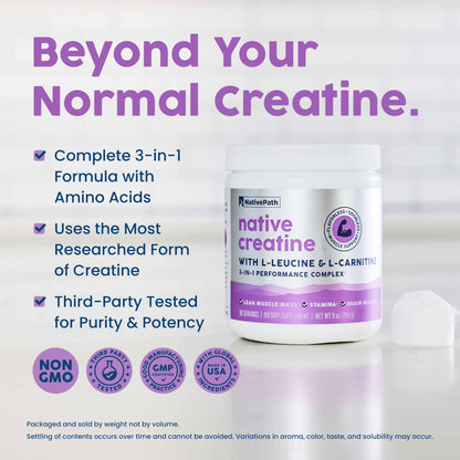 NativePath Creatine Monohydrate Powder with L-Leucine & L-Carnitine — 30 Servings