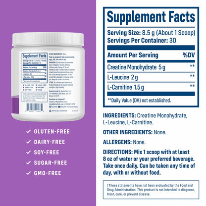 NativePath Creatine Monohydrate Powder with L-Leucine & L-Carnitine — 30 Servings
