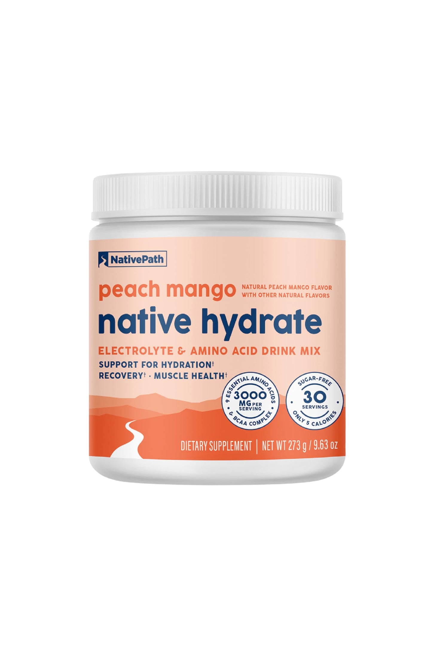 NativePath Native Hydrate – Zero-Sugar Electrolyte Powder with BCAAs (Peach Mango)