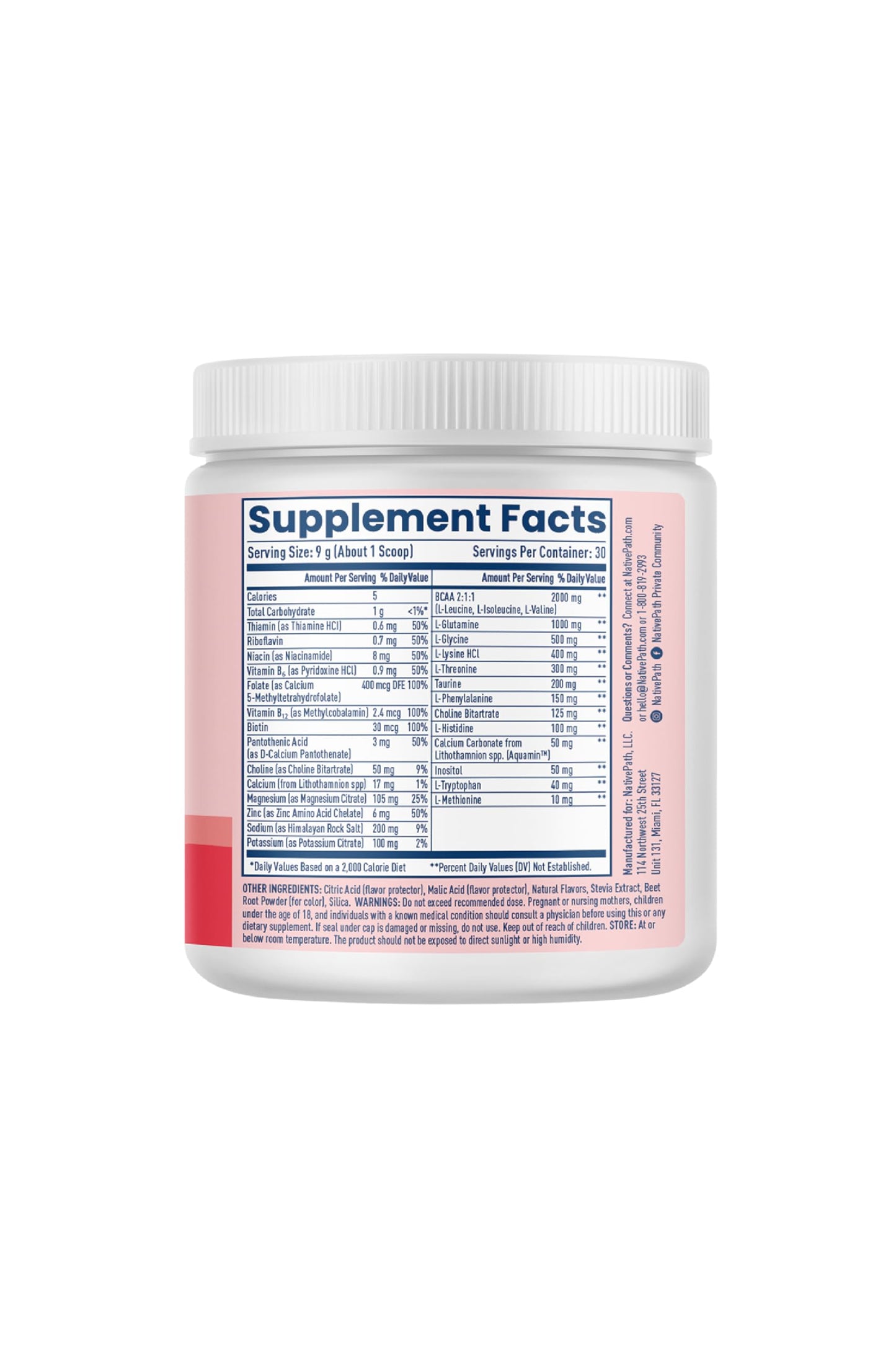 NativePath Native Hydrate Electrolyte Powder with BCAAs – Zero Sugar, Mixed Berry | 30 Servings