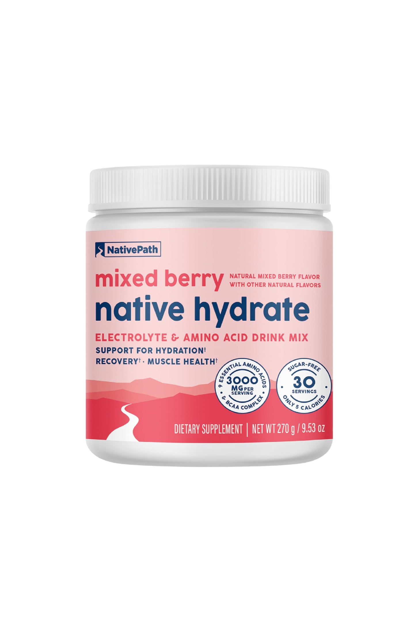 NativePath Native Hydrate Electrolyte Powder with BCAAs – Zero Sugar, Mixed Berry | 30 Servings