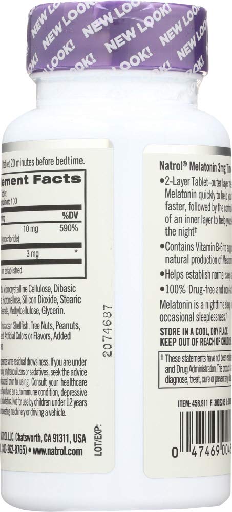 Natrol Melatonin 3 mg Time Release Sleep Tablets, Vitamin B6 — 4-Pack (100 ea)