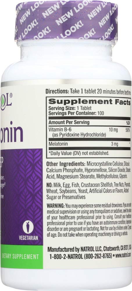 Natrol Melatonin 3 mg Time Release Sleep Tablets, Vitamin B6 — 4-Pack (100 ea)