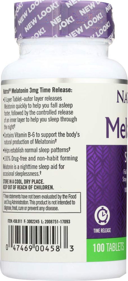 Natrol Melatonin 3 mg Time Release Sleep Tablets, Vitamin B6 — 4-Pack (100 ea)