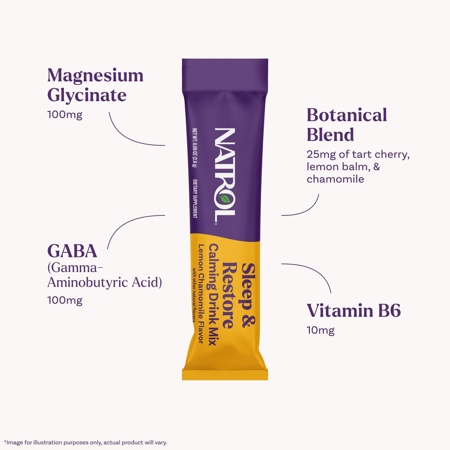 Natrol Sleep + Restore Calming Drink Mix with Magnesium Glycinate, GABA, Lemon Chamomile – 10 Stick Packs