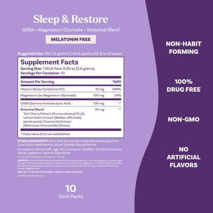 Natrol Sleep + Restore Calming Drink Mix with Magnesium Glycinate, GABA, Lemon Chamomile – 10 Stick Packs