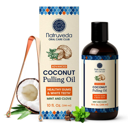 Natruveda Coconut Oil Pulling Mouthwash – Natural Whitening Ayurvedic Rinse | Fresh Mint Blend | Coconut Oil Pulling for Teeth & Gums | Whyte Oil Pulling | 10 oz
