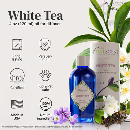 Natscent White Tea Diffuser Oils 4 oz – IFRA Certified, Cold-Air & Ultrasonic Diffusers
