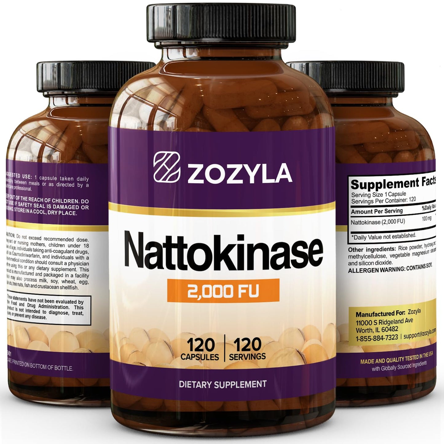 ZOZYLA Nattokinase 2000 FU Supplement – 120 Capsules – Natto Extract for Blood Flow – Non-GMO, Gluten Free, Vegan – Made in USA