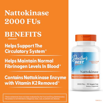 Doctors Best Nattokinase 2000 FU – Vegan, Non-GMO, 90 Veggie Caps