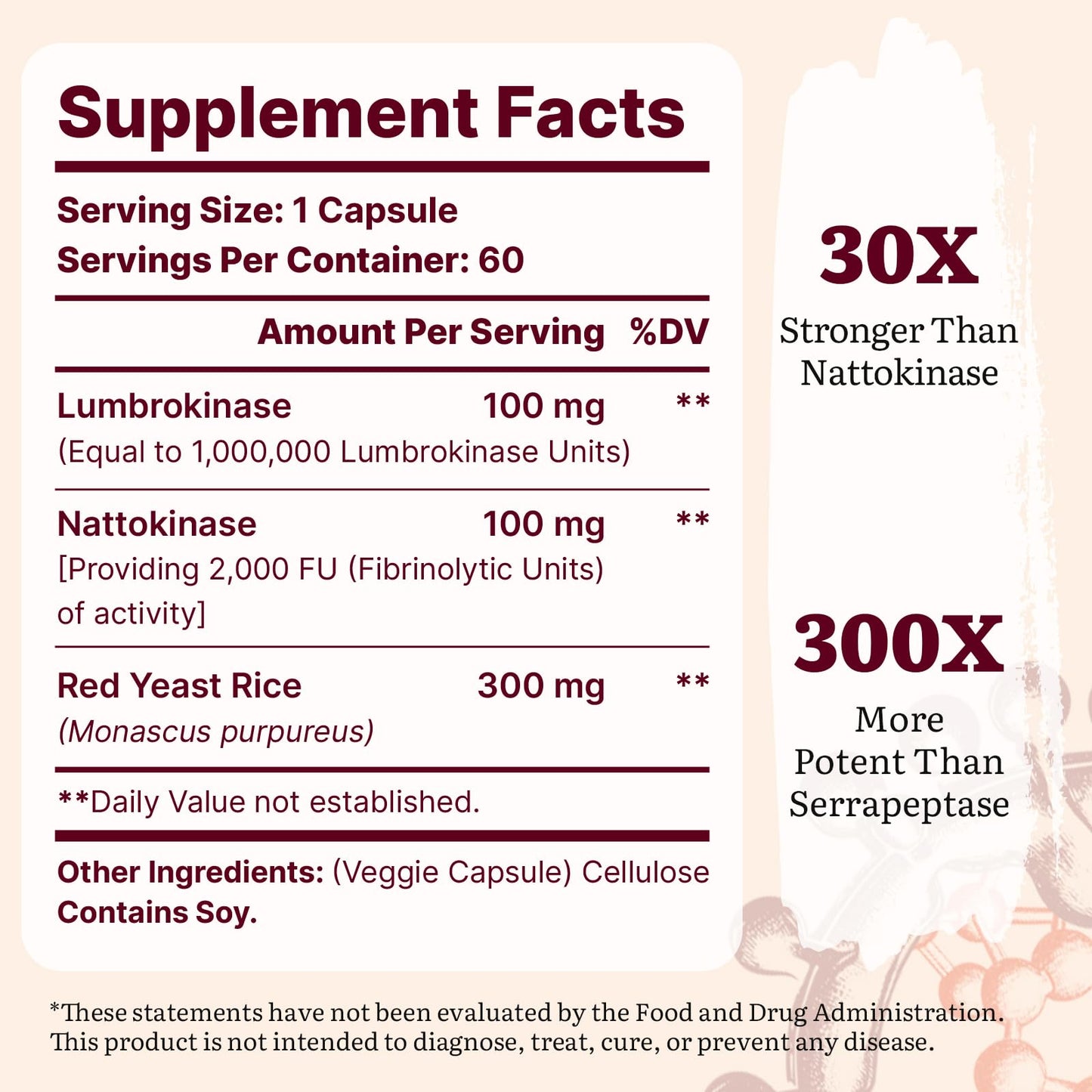 Lumbrokinase 100mg + Nattokinase 100mg + Red Yeast Rice 300mg – Circulation & Cognition, 180 Capsules (Pack of 3)