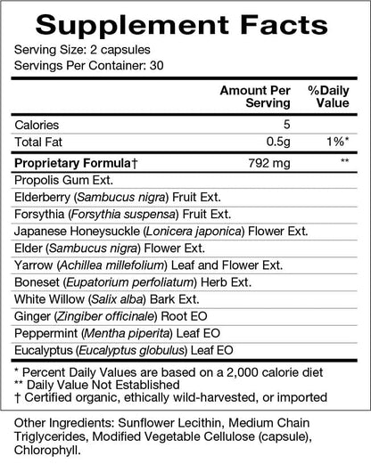 Natura Health Flew Away Immune Support - Ginger, Elderberry, Propolis, Eucalyptus (60 Capsules)