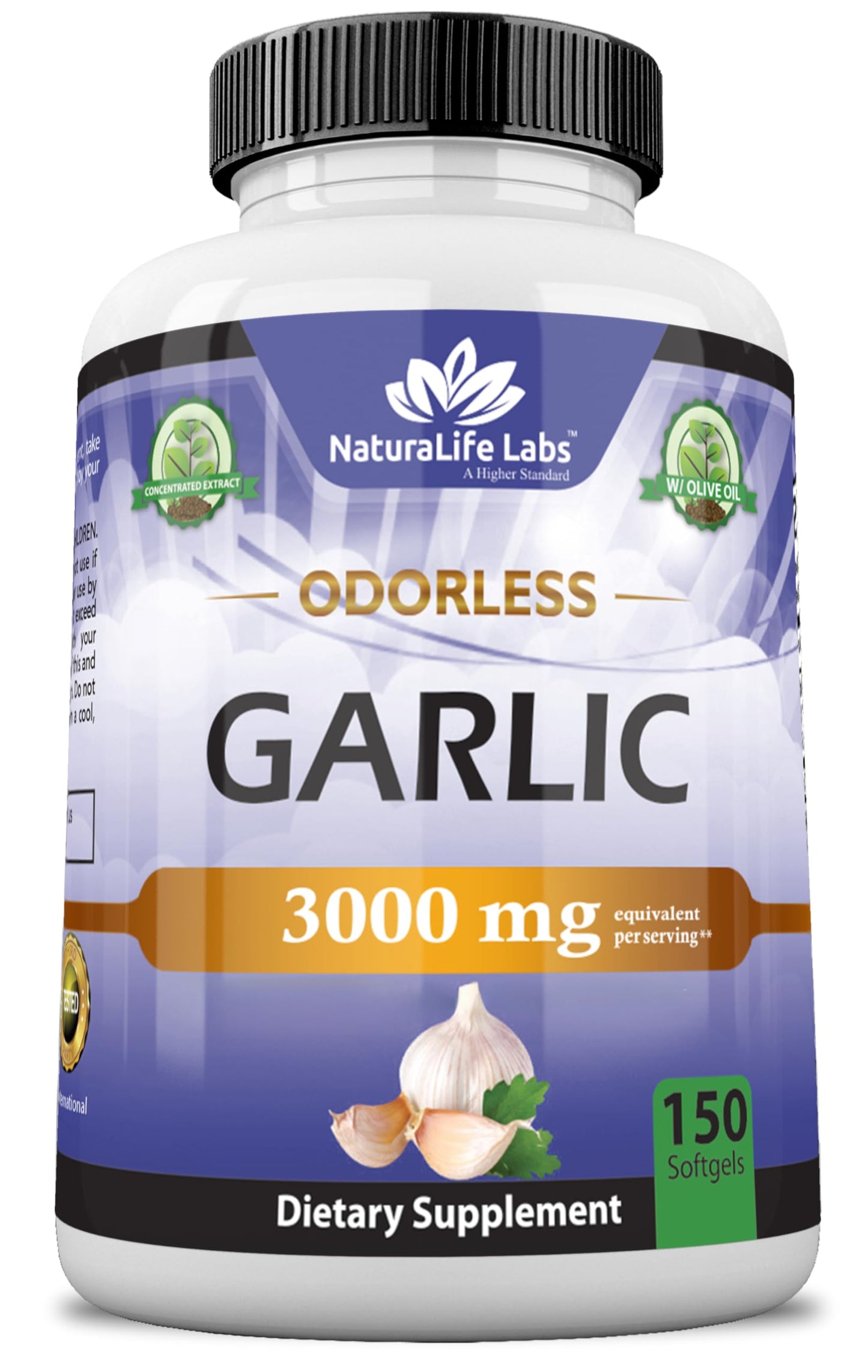 NaturaLife Labs Odorless Garlic – 3,000 mg per Serving | 150 Softgels | Non-GMO, Gluten-Free