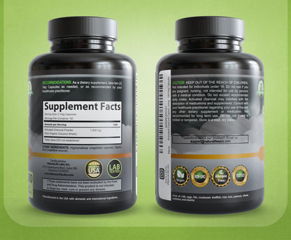 NaturaLife Labs Activated Charcoal 1200 mg – 100 Veg Capsules | Non-GMO, Gluten-Free, Vegan