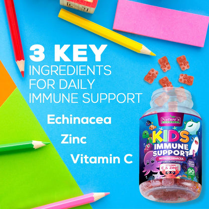 Kids Immune Support Gummies – Vitamins C, Zinc & Echinacea (90 Gummies) | Non-GMO, Gluten-Free & Vegan