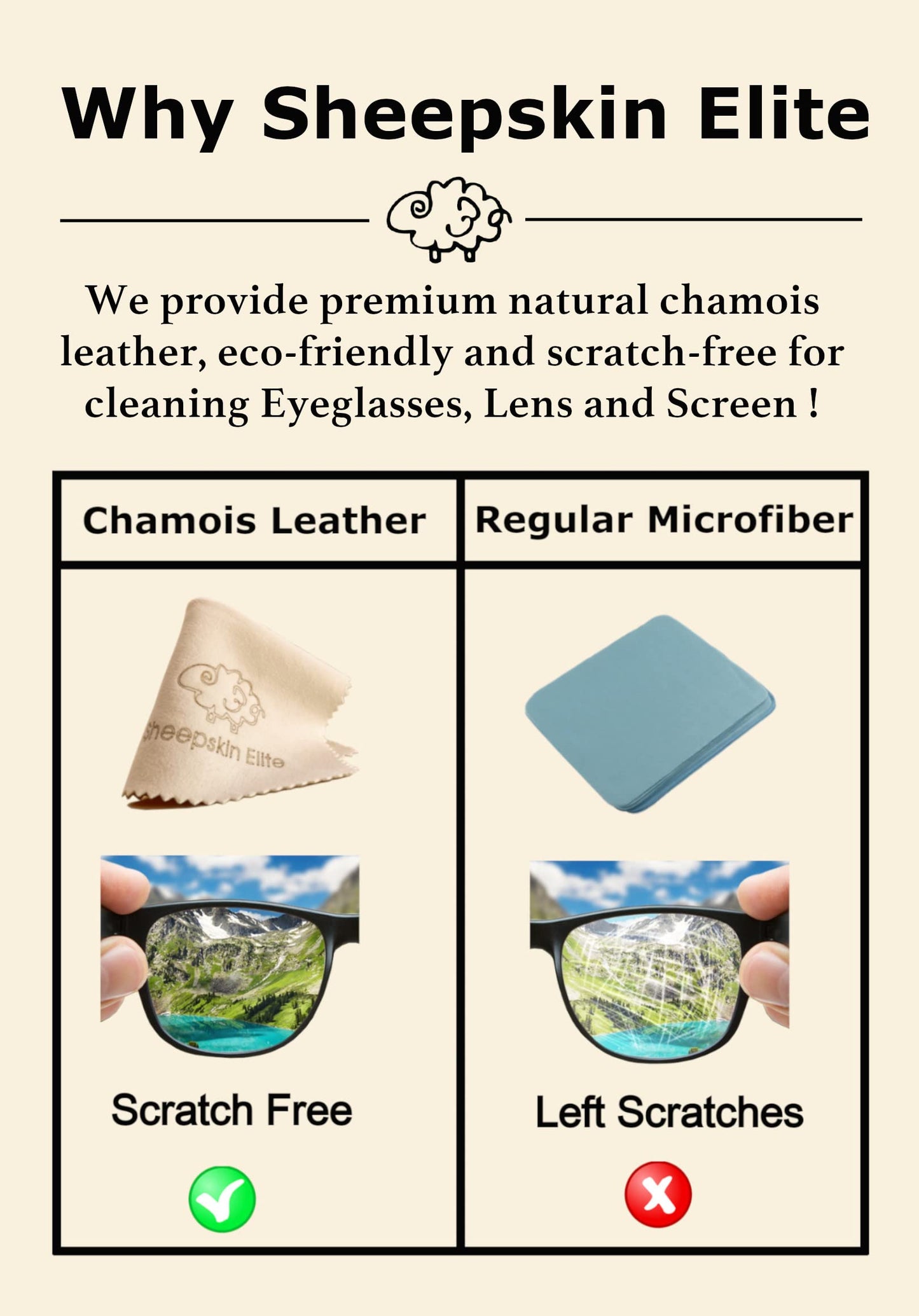 Natural Chamois Leather Cleaning Cloths – 4 Pack, Small | Eyeglasses, Camera Lens, Screens
