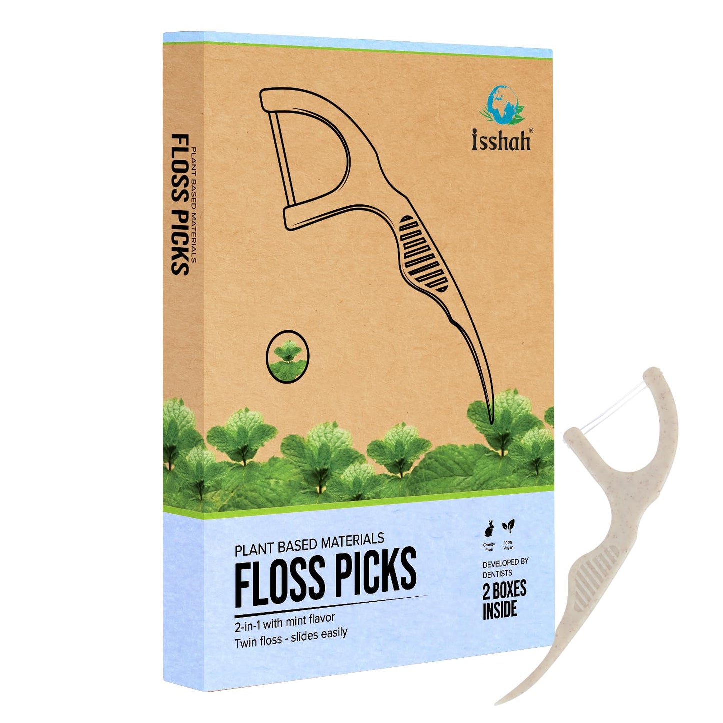 Natural Dental Floss Picks 100 Count – Vegan, Eco Friendly, Mint Twin Floss