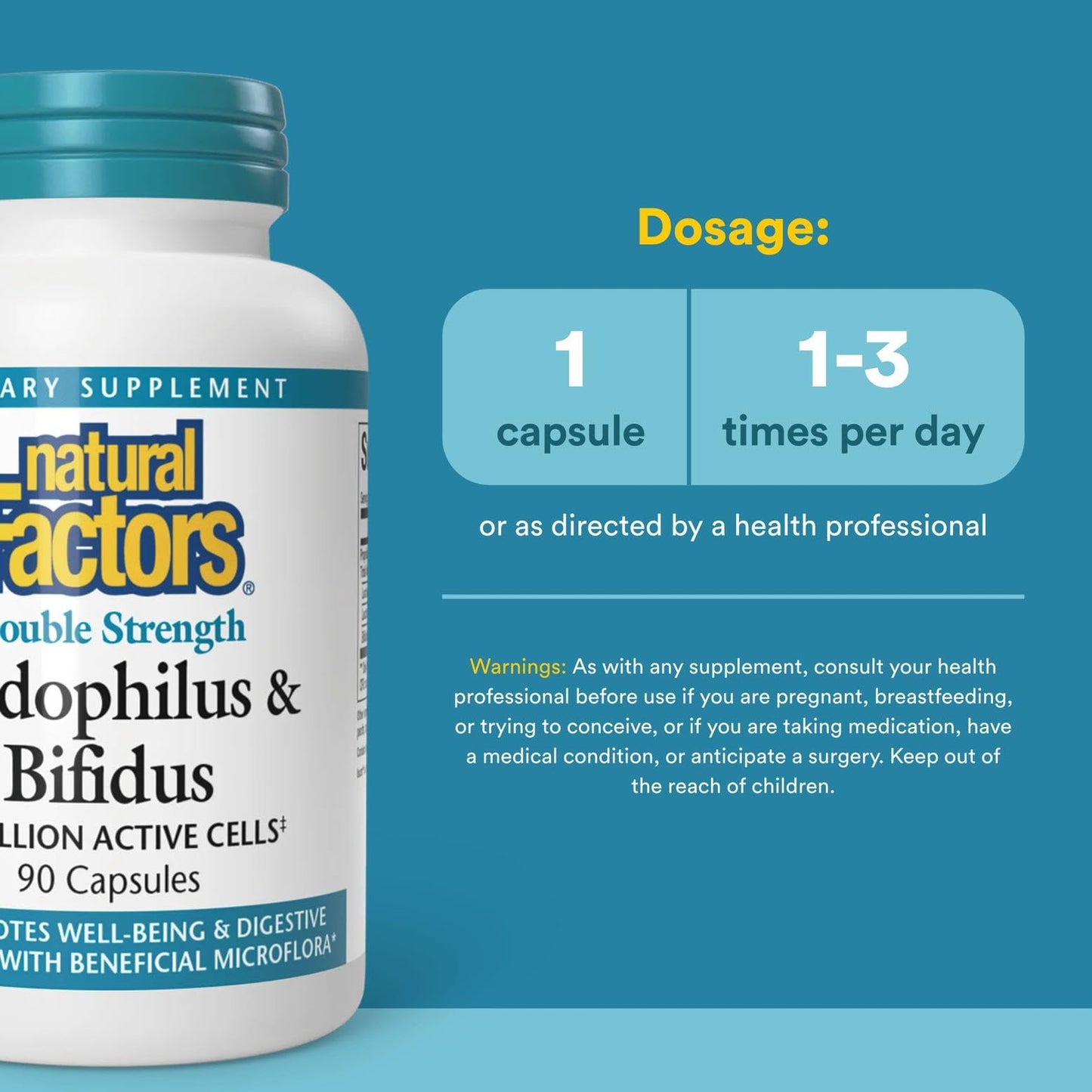 Natural Factors Acidophilus & Bifidus – Digestive Health, 90 Capsules