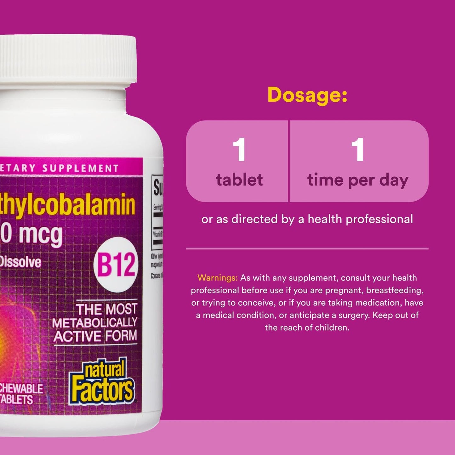 Natural Factors Vitamin B12 Methylcobalamin 1000 mcg – Chewable, Energy & Immune Support