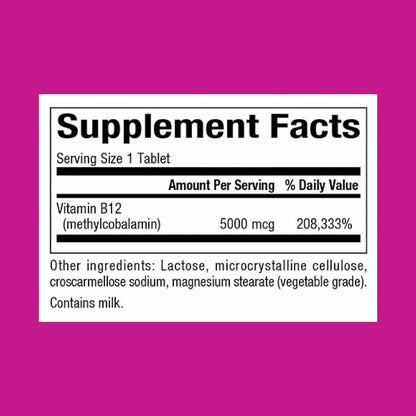 Natural Factors Vitamin B12 Methylcobalamin 5000 mcg – Chewable, Energy & Immune Support (60 tabs)