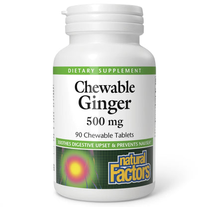 Natural Factors Chewable Ginger 500 mg, 90 Count | Digestive Support