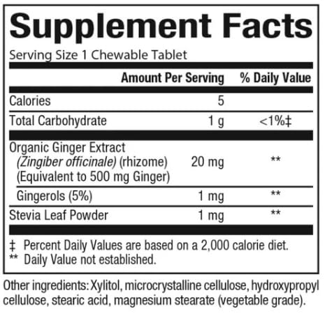 Natural Factors Chewable Ginger 500 mg, 90 Count | Digestive Support