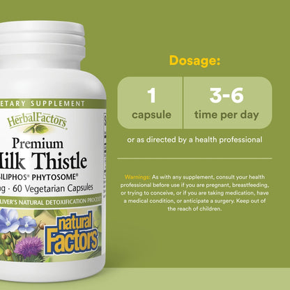 Natural Factors HerbalFactors Premium Milk Thistle – Liver Health Formula (60 Capsules)