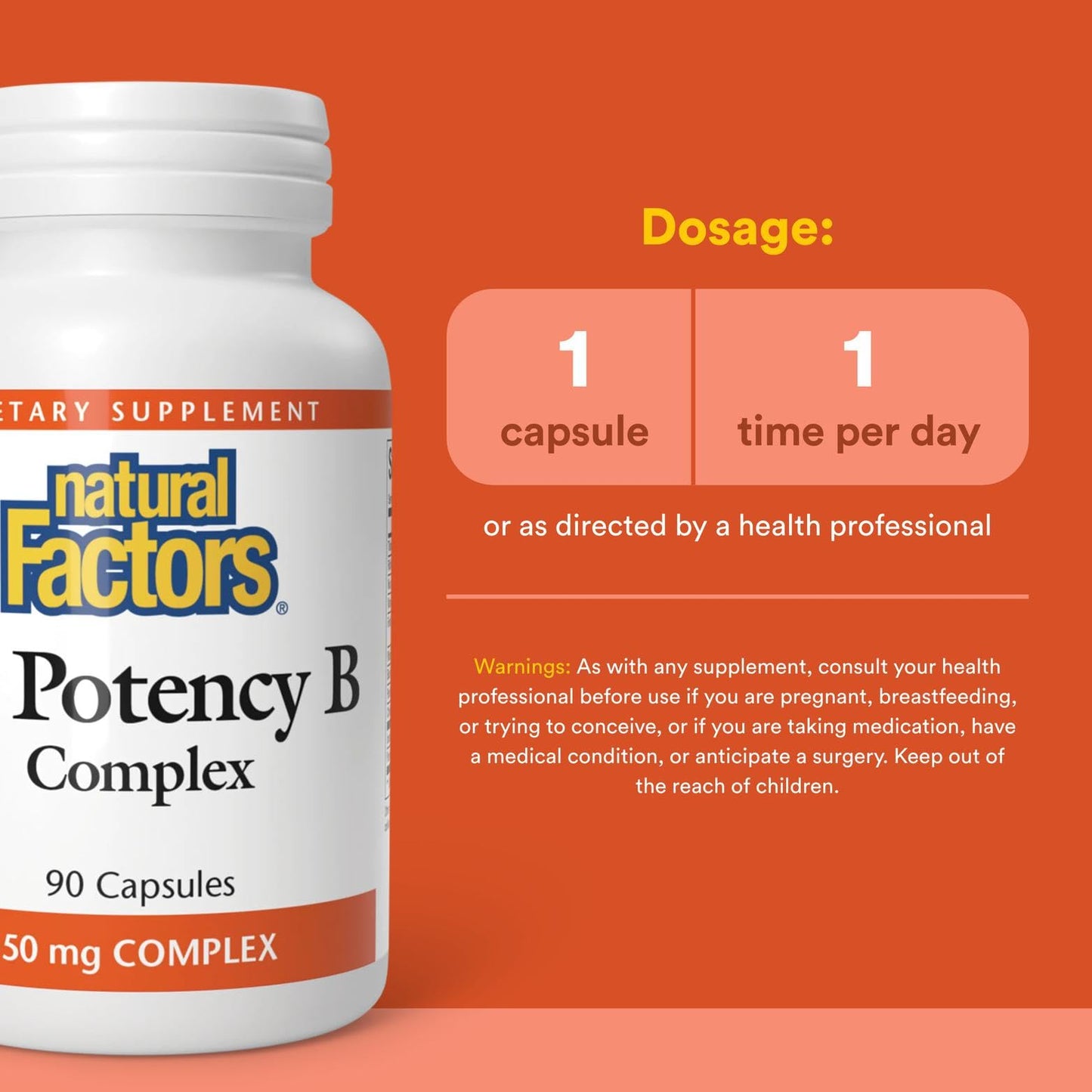 Natural Factors Hi Potency B Complex 50 mg - 90 Capsules | B Vitamins with Choline & Inositol