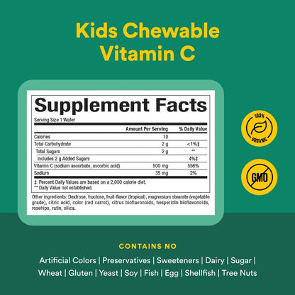 Natural Factors Kids Vitamin C 500 mg – Immune Support, 90 Wafers, Tropical