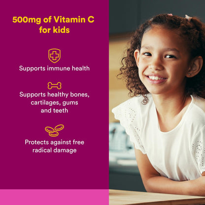 Natural Factors Kids Vitamin C 500 mg – Immune Support, 90 Wafers (Mixed Fruit)