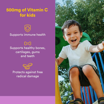 Natural Factors Kids Vitamin C 500 mg – Immune Support, Bones & Teeth (90 Count) – Blueberry, Raspberry & Boysenberry