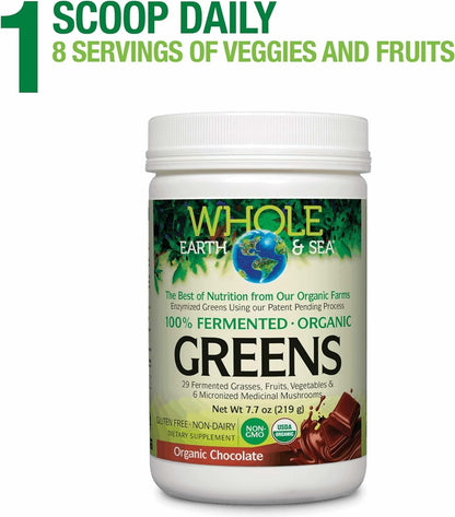 Natural Factors Whole Earth & Sea Organic Fermented Greens Chocolate – Vegan, 15.5 oz