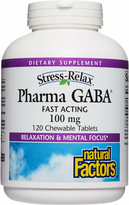 Natural Factors Pharma GABA – Calming Sleep & Focus Support, 120 Chewable Tablets