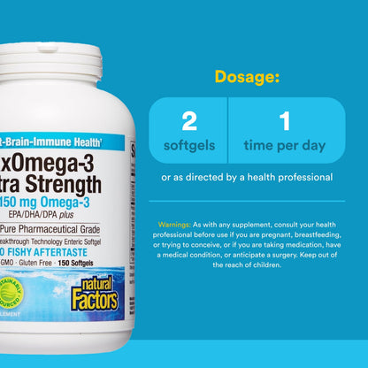 Natural Factors RxOmega-3 Ultra Strength 2150 mg – EPA & DHA Omega-3 for Heart, Brain & Eye Health (150 Softgels)