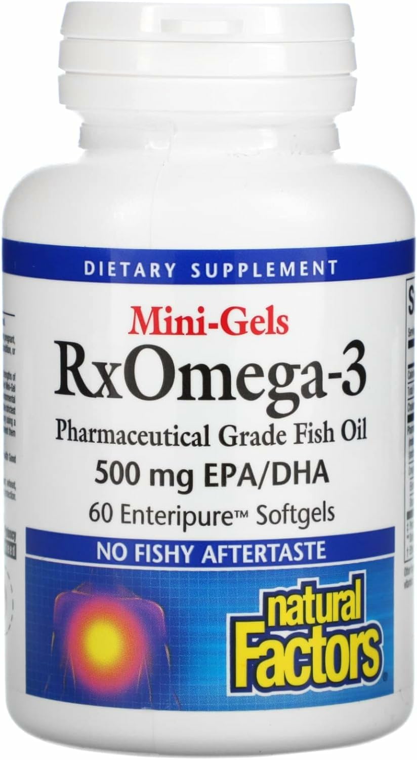 Natural Factors RxOmega-3 Mini-Gels – EPA 350mg, DHA 140mg, 60 Soft Gels | Cardiovascular Support