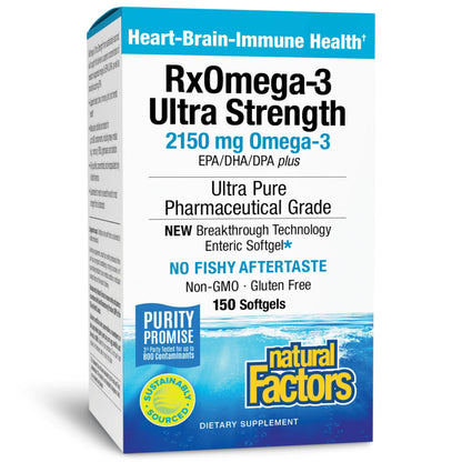 Natural Factors RxOmega-3 Ultra Strength 2150 mg – EPA & DHA Omega-3 for Heart, Brain & Eye Health (150 Softgels)