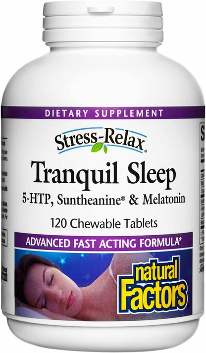 Natural Factors Tranquil Sleep – Calm Sleep Support with Melatonin & 5-HTP – 120 Chewable Tablets