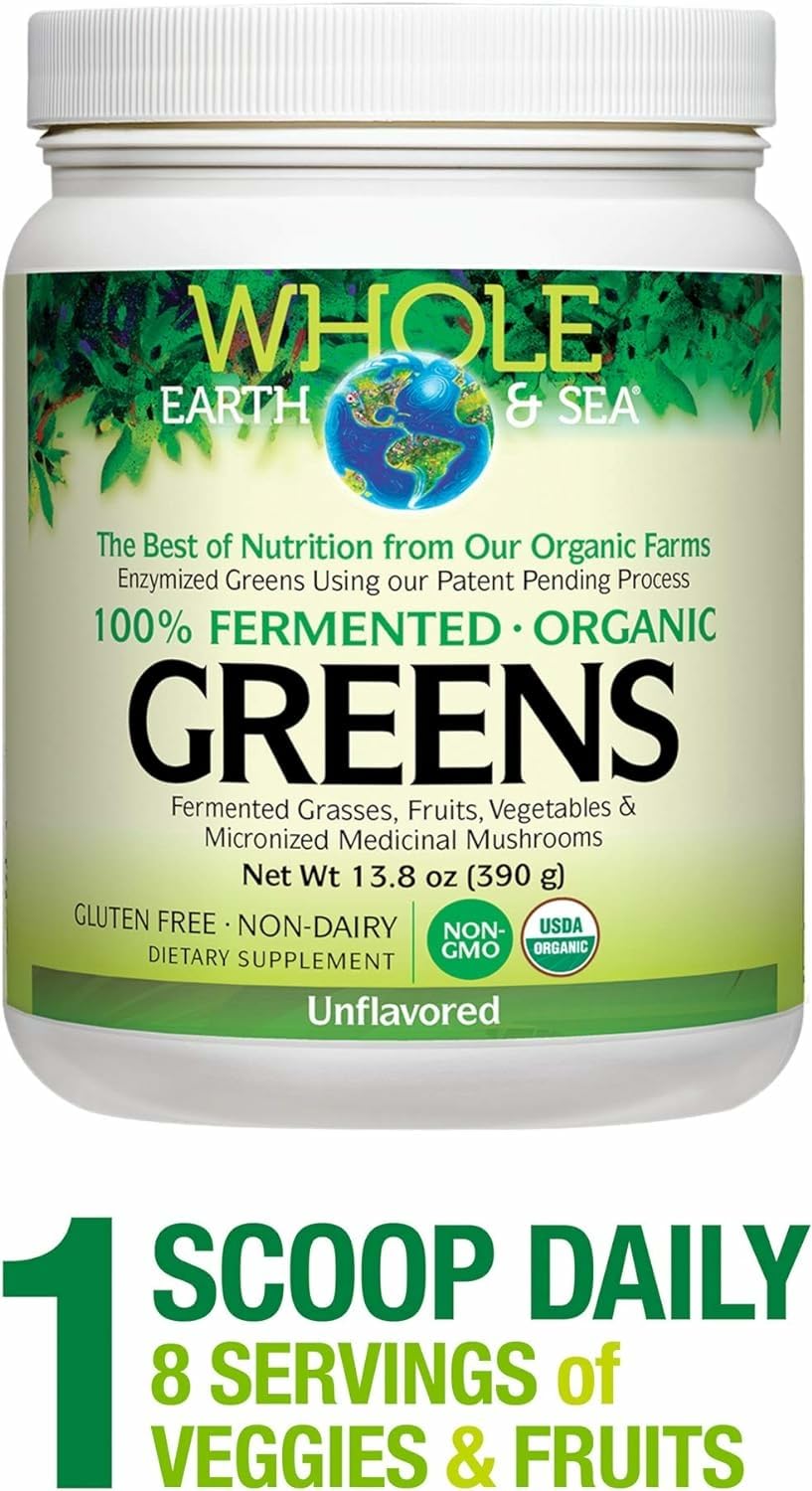 Natural Factors Whole Earth & Sea Organic Fermented Greens — Vegan, Unflavored, 13.8 oz